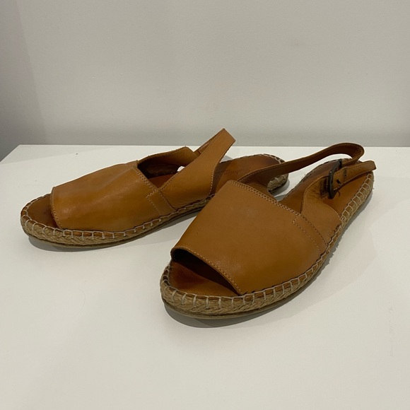 ISABELLA ROSSI Size 38 AU 7 Brown Tan Leather Espadrilles Sandals Flats - Picture 2 of 8
